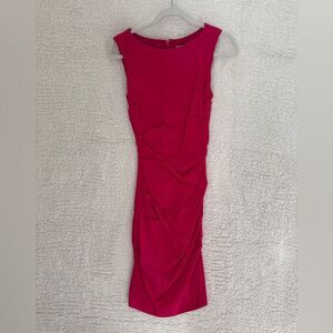 size 6 Elegant Pink Sleeveless Dress ruched linen like business sheath bodycon